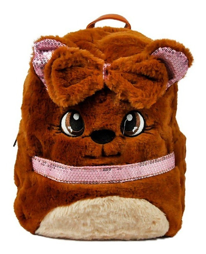 Mochila Infantil De Peluche Cierre Reforzado /e Color Marrón