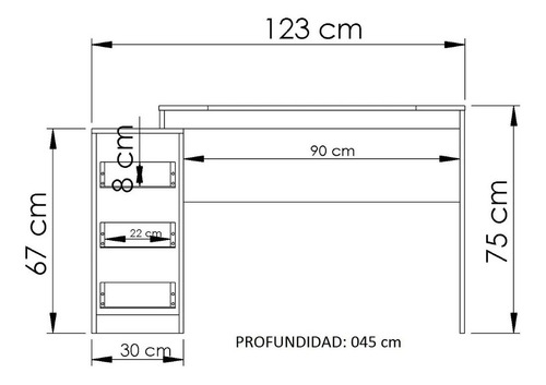 Imagen 4 de 5 de Escritorio 3 Cajones Mesa Pc Oficina En Mdp Todo Placa 15mm