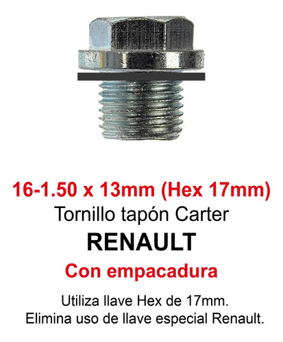 Tornillo Tapón Cárter Llave Hex Renault Symbol Logan Kangoo