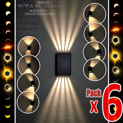 Aplique Pared Exterior Luz Transformable X 9 Efectos Pack X6