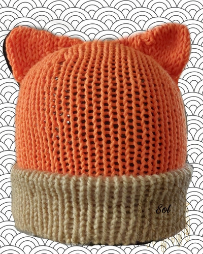 Gorro Lana Cuadrado Con Orejas De Gato Niño Adulto Mujer 