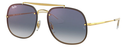 Anteojos de sol Ray-Ban General Blaze Standard con marco de acero color polished gold, lente blue de poliamida degradada/espejada, varilla polished gold de acero - RB3583N