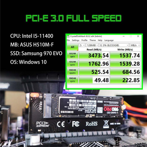 Adaptador Placa PCI-E 4.0 x4 para SSD M.2 NVMe M-Key - Conversor Alta Velocidade 64Gbps Compatível com PCI Express 4.0/3.0, Desktop, Leitura Gráfica, Upgrade de Armazenamento