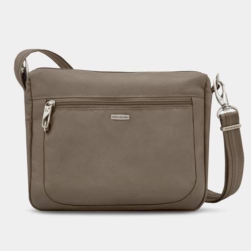 Travelon Crossbody Bandolera Antirrobo Minibag Nut Beige Acabado De Los Herrajes Níquel Diseño De La Tela Liso