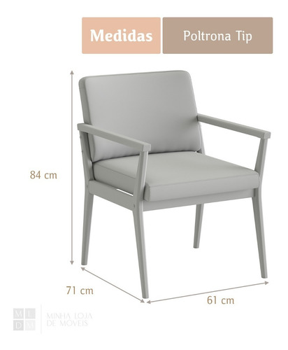 Poltrona Tip Com Base De Madeira No Linho Cinza