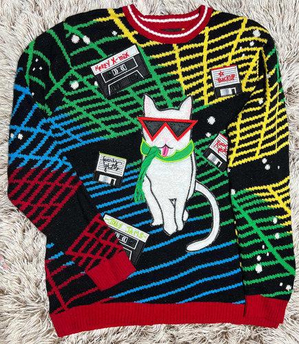 Ugly Suéter Navideño Gatito Dj Para Hombre Talla L