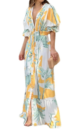 Vestido Maxi Mujer Verano Elegante Estampado Corto Puff