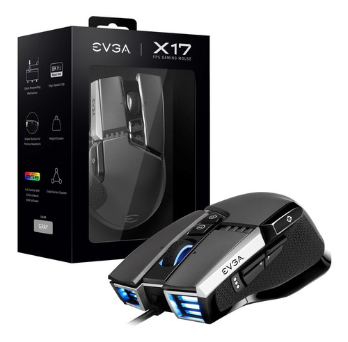 Mouse Gamer Evga X17 16000 Dpi 10 Botones Rgb Pesas P