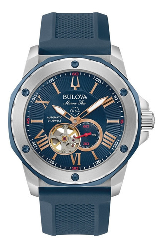 Reloj Bulova Marine Star 98a282 Para Hombre Original Color de la correa Azul Color del bisel Plateado Color del fondo Azul