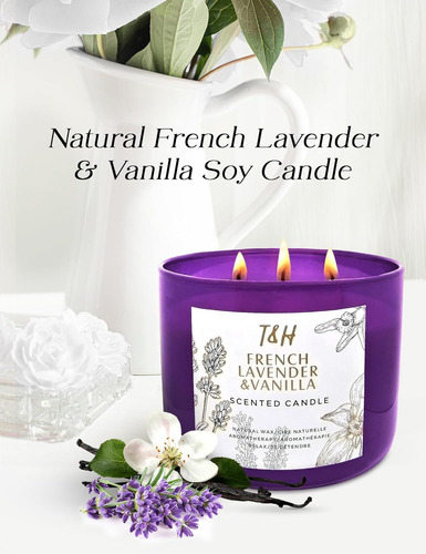 Vela De Aromaterapia De Vainilla Y Lavanda De 3 Mechas | Vel