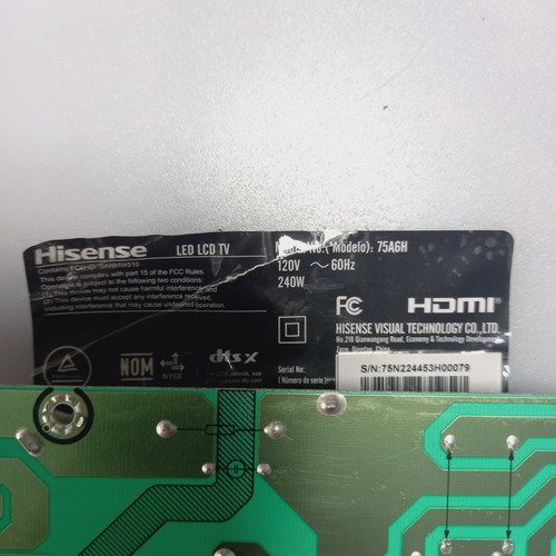 Tarjeta Fuente Para Pantalla Hisense 75a6h (Usado)