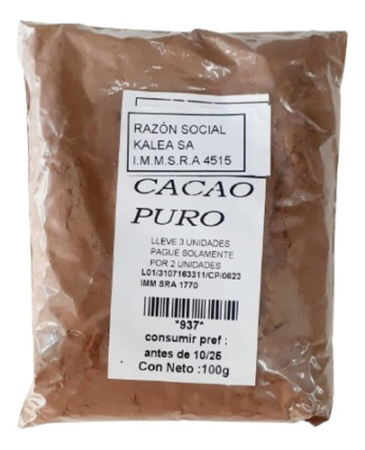 Cacao Puro Alcalino  100g Lleve 3 Pague Solo 2