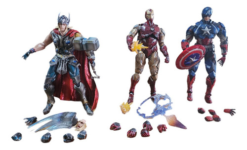 Paquete De 3 Figuraa Play Arts Marver Thor Iron Man Capitan