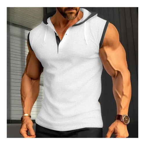 Camiseta Regata Masculina Com Capuz Casual Sem Mangas