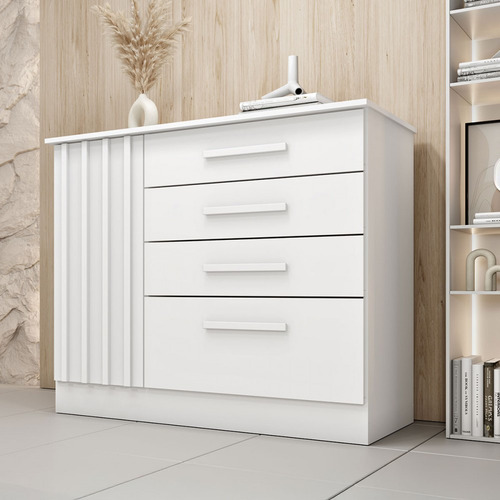 Cômoda Guarani 1 Porta 4 Gavetas Ripado Neve - Tcil Móveis Cor Branco
