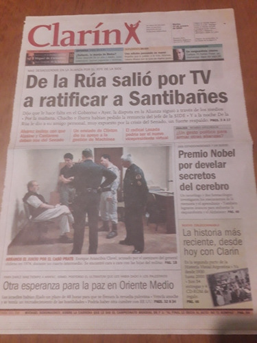 Tapa Diario Clarín 10 10 2000 De La Rua Santibañes Prats