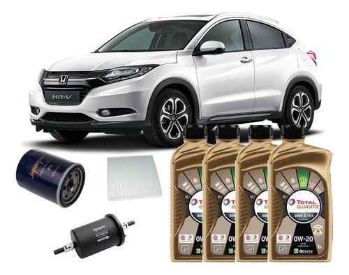 Kit Troca Filtros Para Honda Hrv Óleo Total 0w20 Sintético