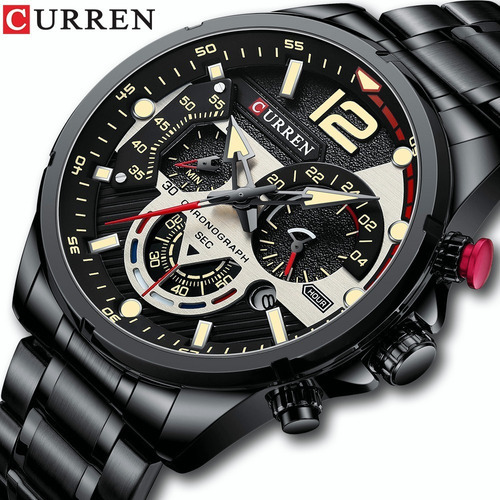Relógio Curren Business Luxury de quartzo inoxidável para homens - cor de moldura preta