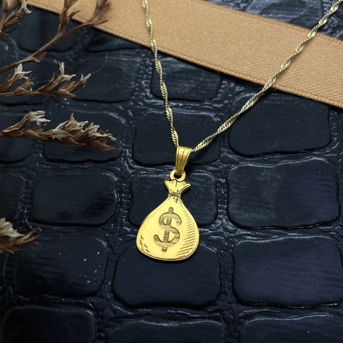 Cadena Y Dije Bolsa De Dinero Abundancia Oro 18k Oro 18k 40 Cm