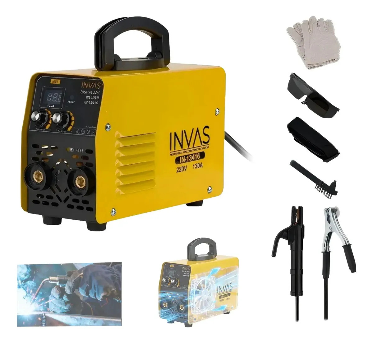 Máquina De Solda Inversora Portátil 130a Mma Igbt Com Dissipação De Calor Eficiente E Display Digital - Eletrodo 2.5mm E Acessórios