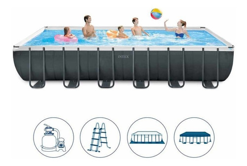 Piscina estructural rectangular Intex 26364 con capacidad de 31805 litros de 732cm de largo x 366cm de ancho gris oscuro diseño mosaico