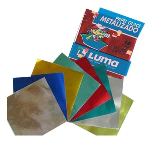 Papel Glase Metalizado Luma 10x10cm 10 Hojas X 10 Unidades