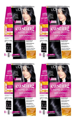  Coloraçao Casting Gloss 210 Preto Azulado - Kit Com 4un