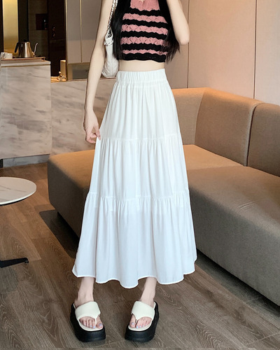 Falda Midi De Cintura Alta Para Mujer, Cintura Elástica Para