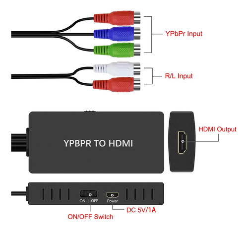 Dingsun Componente A Hdmi Convertidor, Ypbpr/rgb+r/l A...