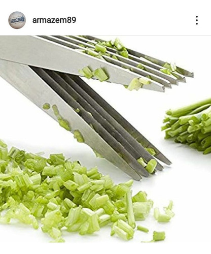 Imagem 3 de 5 de Tesoura Picar Alimentos Temperos E Ervas 5 Lâminas Aço Inox