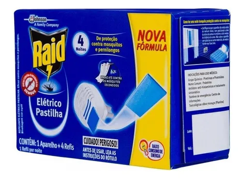 Raid Repelente Elétrico Pastilha Aparelho + Refil Com 4 Unid