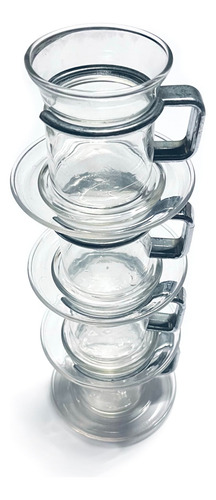 Juego Vintage 4 Tazas Café Y Platos (tipo Bodum) Plateadas (Usado)