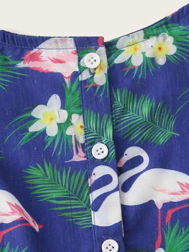 Vestido Línea A Niñitas Con Estampado Tropical Con Flamenco
