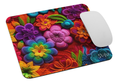 Mouse Pad Svart Diseño Con Flores Colores Arcoiris Md3