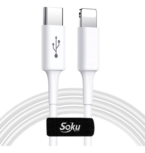 Soku Cable Para iPhone Carga Rapida Pd 3a 20w 100% Cobre Color Blanco