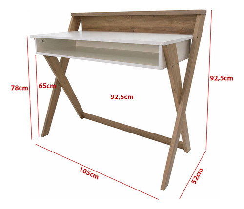 Escritorio Diseño Crux Con Dos Estantes Elegante Home Office Roble Miel / Blanco