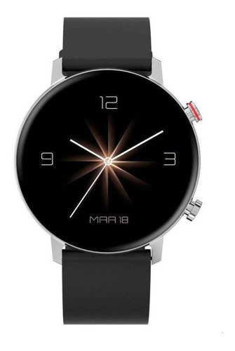 Smartwatch Prüne PR-SM01 caja  plateada, malla  negra de  silicona