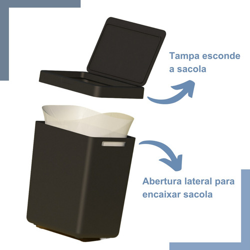 Lixeira 2,5 Litros Pia Cozinha Tampa Bancada Banheiro Lavabo