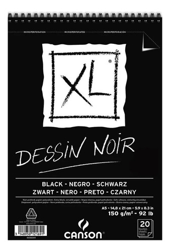 Block Canson Xl Dessin Noir Negro A5 X 20hjs 150grs