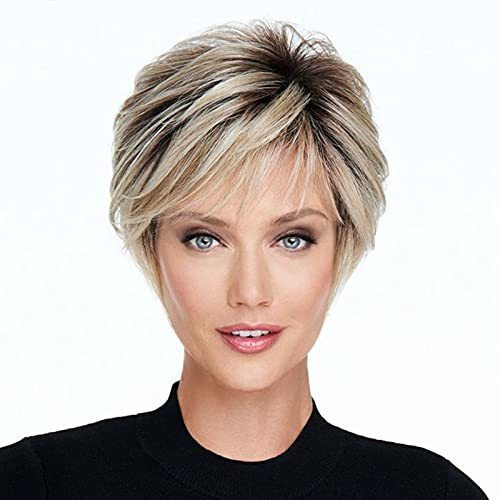 Peluca - Short Ombre Blonde Straight Wig For White Women Sho