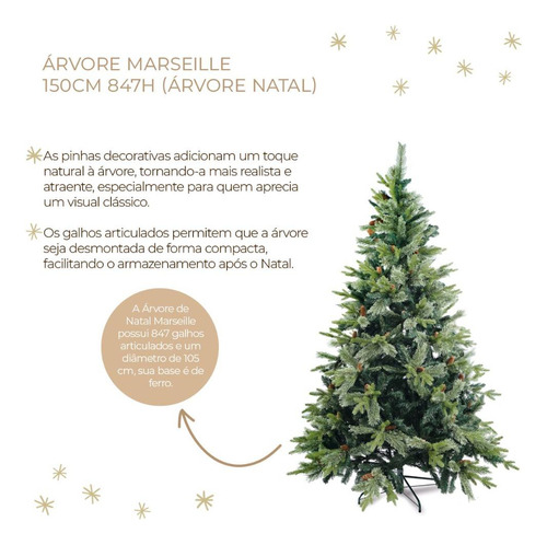Árvore De Natal Marseille 847 Hastes Verde 1un 150cm