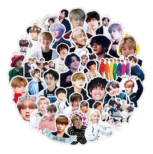 Bts 50 Calcomanias Stickers Pvc Contra Agua Musica Cantantes