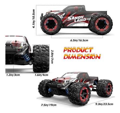 Camión Monstruo Control Remoto, Deerc, Negro/gris/rojo, 1:18