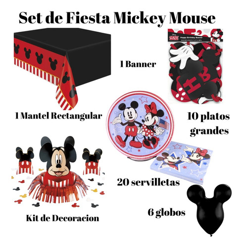 Set De Decoracion, Mickey Mouse, Mantel, Combo, Plato, Fiest