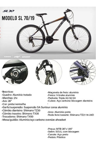 Bicicleta Masc/fem Soul Sl 70-19 Alumínio 21v Aro 26