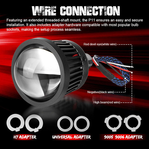 2.5 Inch Led Projector Len High Beam Fog Light Red Devil Eye