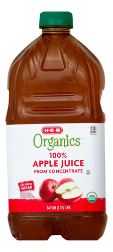 Jugo Heb Organics Apple  Sin Azucar Añadido 100% 1.89 Lts 