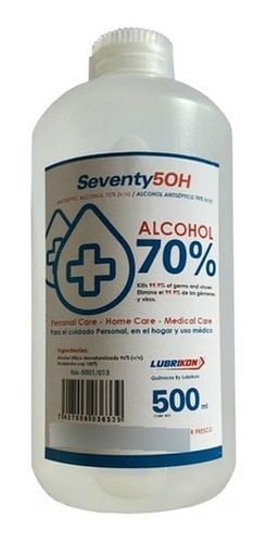 Alcohol Etilico Al 70% Antiséptico 500ml Seventy 50h