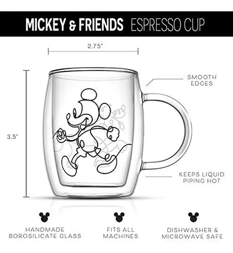 JoyJolt Disney Mickey Mouse Double Wall Espresso Cups - 5.4 oz - Set of 2  -NEW