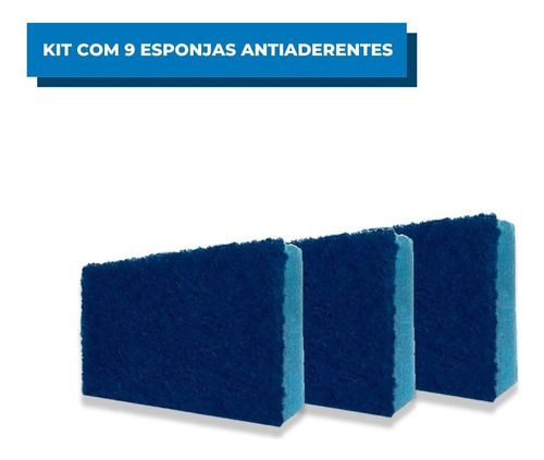 Esponja Antiaderente Não Risca Azul Kit C/9 Unidades